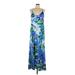 Nicole Miller New York Casual Dress - A-Line V Neck Sleeveless: Blue Print Dresses - Women's Size Large