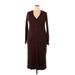 Long Tall Sally Casual Dress - Shirtdress V-Neck 3/4 sleeves: Burgundy Print Dresses - Women's Size 18