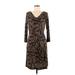 Hilton Hollis Casual Dress - Sheath Cowl Neck 3/4 sleeves: Brown Dresses - Women's Size 8