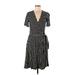 Ann Taylor Casual Dress - Wrap V-Neck Short sleeves: Black Print Dresses - Women's Size 6