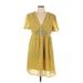 Brave Soul Casual Dress - A-Line Plunge Short sleeves: Yellow Dresses - Women's Size Large