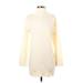 Shein Casual Dress - Sweater Dress High Neck Long sleeves: Ivory Solid Dresses - Women's Size Small