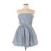 October Sky Casual Dress - A-Line Strapless Sleeveless: Blue Stripes Dresses - Women's Size Medium