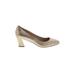 Karl Lagerfeld Paris Heels: Pumps Chunky Heel Work Gold Shoes - Women's Size 7 1/2 - Almond Toe