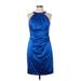 David Meister Cocktail Dress - Party Halter Sleeveless: Blue Solid Dresses - Women's Size 12