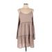 Umgee Casual Dress - A-Line Cold Shoulder Long sleeves: Tan Solid Dresses - Women's Size Large