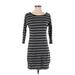 Express Casual Dress - Mini Scoop Neck 3/4 sleeves: Gray Stripes Dresses - Women's Size Small