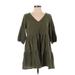 Casual Dress - A-Line V Neck 3/4 sleeves: Green Print Dresses - Women's Size Small