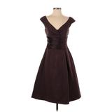 David's Bridal Casual Dress - A-Line Plunge Short sleeves: Brown Print Dresses - Women's Size 4