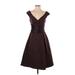 David's Bridal Casual Dress - A-Line Plunge Short sleeves: Brown Print Dresses - Women's Size 4