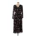 premier amour Casual Dress - Midi V-Neck 3/4 sleeves: Black Print Dresses - Women's Size 12