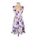 BB Dakota Casual Dress - Party V-Neck Sleeveless: Purple Floral Dresses - Women's Size 4