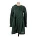 MNG Casual Dress - Shirtdress Crew Neck Long sleeves: Green Solid Dresses - New - Women's Size 4