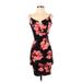 Windsor Casual Dress - Bodycon V Neck Sleeveless: Black Floral Dresses - Women's Size X-Small
