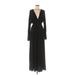 24seven Comfort Apparel Casual Dress - A-Line V Neck Long sleeves: Black Print Dresses - Women's Size Medium
