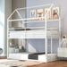 Twin over Twin Bunk Bed, House Bunk Bed Metal Bed Frame Built-in Ladder, Fit for Kids, White