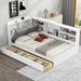Wood Twin Size Platform Bed with L-Shaped Storage Bookcase Headboard, Versatile Daybed with 2 Drawers & Rotatable Storage Board