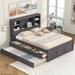 Twin/Full Size Platform Bed with Twin Size Trundle & 3 Storage Drawers, Wooden Bed Frame w/ Storage Headboard & Charging Station