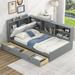 Wood Twin Size Platform Bed with L-Shaped Storage Bookcase Headboard, Versatile Daybed with 2 Drawers & Rotatable Storage Board