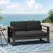 Patio Outdoor Aluminum Frame Loveseat Sofa with Wood Arms and Cushion