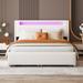 Full/Queen Size Upholstered Platform Bed with Twin/Twin XL Trundle and 2 Drawers, Teddy Fleece Bed Frame with LED Headboard