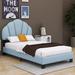 Latitude Run® Tischa Twin Size Velvet Platform Bed w/ Shell-Shaped Headboard Upholstered/Velvet in Blue | 39.5 H x 41.25 W x 79 D in | Wayfair