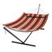 Bungalow Rose Forace 2 Person Spreader Bar Hammock w/ Stand in Blue/Brown/Gray | 1 H x 55 W x 75 D in | Wayfair F7BE87C8C92140F7B1520AF23F5452FC