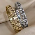 ALLYES Mode Hohl Daisy Blume Edelstahl Armreif für Frauen Charme Wasserdicht Schmuck Gold Silber Farbe Manschette Armbänder
