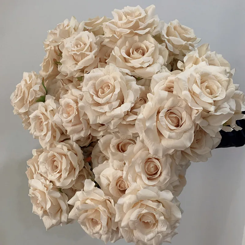 7 Köpfe Rosenstrauß Künstliche Blume Beige Elfenbein Vintage Rose Große Rose Wohnzimmer Trockenblumendekoration Hochzeit