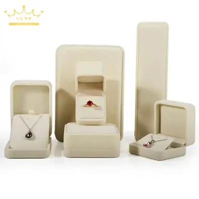 Hohe Qualität Beige Flanell Schmuck Box Schmuck Box Ring Halskette Ohrringe Anhänger Lagerung Box