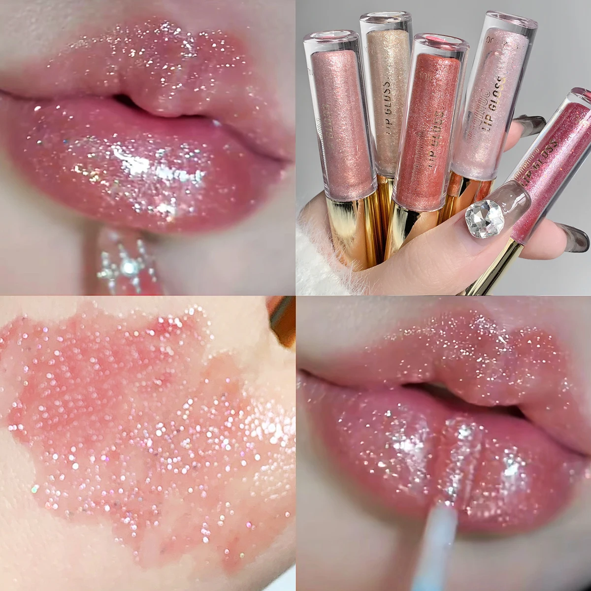 Feuchtigkeitsspendender, praller und funkelnder Lipgloss, wasserglänzende Spiegellippenglasur, feuchtigkeitsspendendes und feuchtigkeitsspendendes Lippenöl für starke Lippen Image