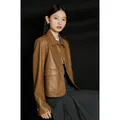 IZIQIAO-Veste courte en cuir rétro Maillard pour femme veste femme haut de gamme nouveau style à