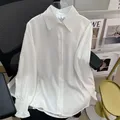 Chemise blanche à manches longues lanterne pour femmes chemisier monochrome décontracté pour dames
