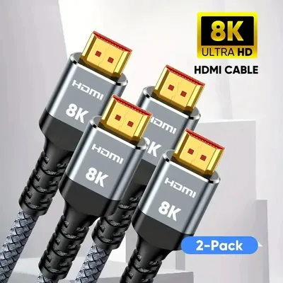 2er-Pack 8K-HDMI-2.1-Kabel, 48 Gbit/s, geflochtenes Hochgeschwindigkeitskabel – 4K bei 120 Hz, 8K bei 60 Hz, kompatibel mit Roku TV/PS5/PS4/HDTV/RTX 3080 3090