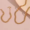 Ensemble de bijoux en acier inoxydable plaqué or 18 carats collier de perles carrées plates