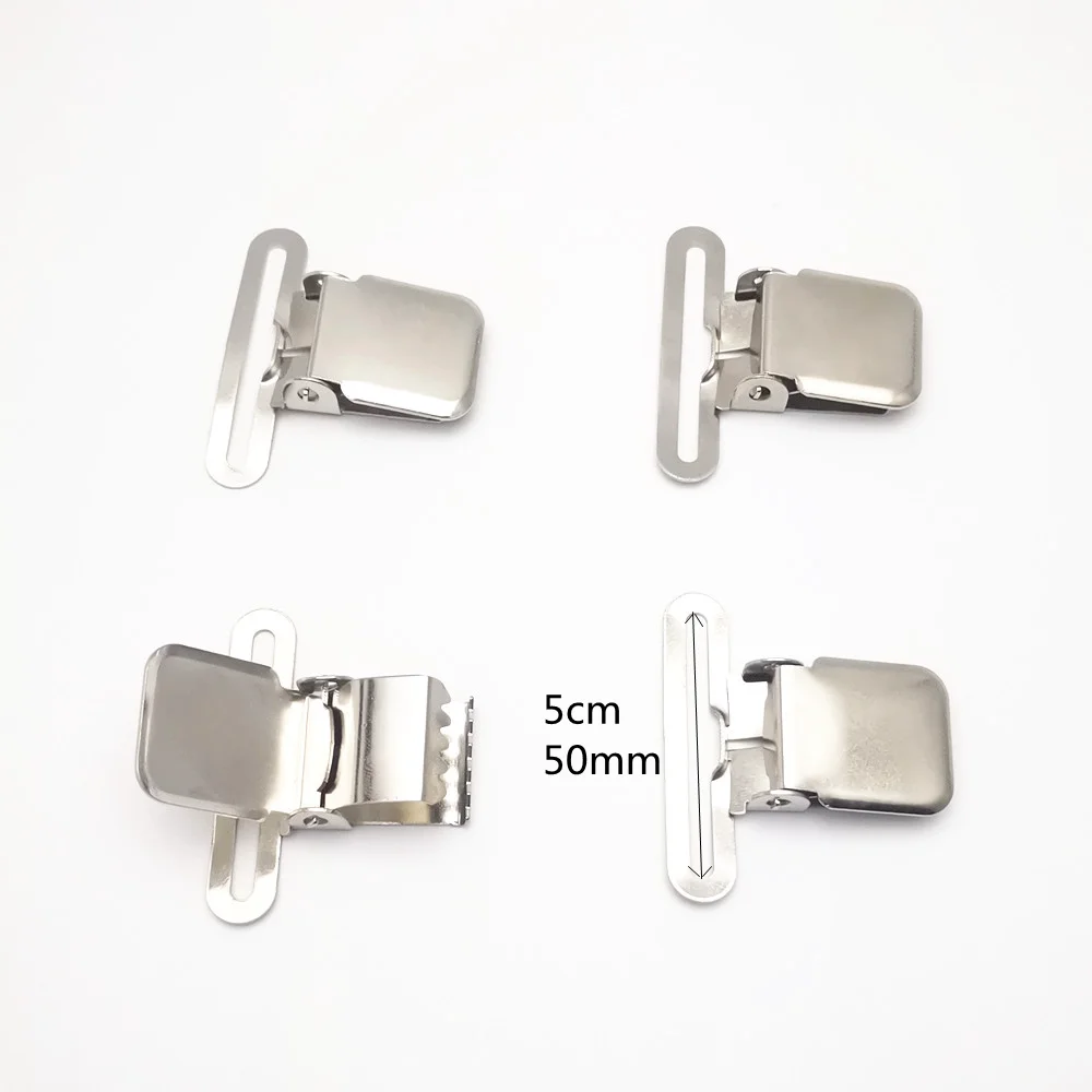 Attache-sucette en métal argenté pour adultes, attache-sucette, universel, 5cm, grande fermeture de bain, antidérapant, unisexe, bricolage, 50mm, 4 pièces par lot