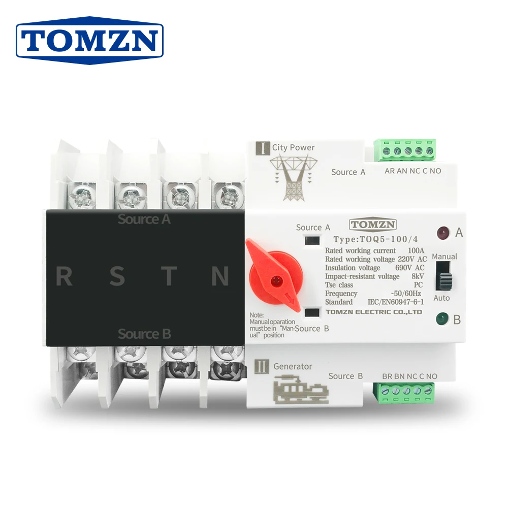 TOMZN 3-Phasen-DIN-Schiene ATS Dual Power Automatischer Transferschalter Elektrischer Wahlschalter Unterbrechungsfreie Stromversorgung 4P 63A 100A 125A Image