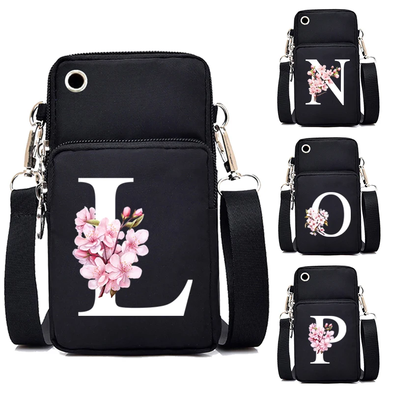 Sakura Alphabet graphiques petits sacs à bandoulière femmes mode lettres florales sac de téléphone portable sac de messager dame sacs à main sacs à main
