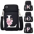Sakura-Petit sac à bandoulière alphabet pour femme lettres florales sac pour téléphone portable
