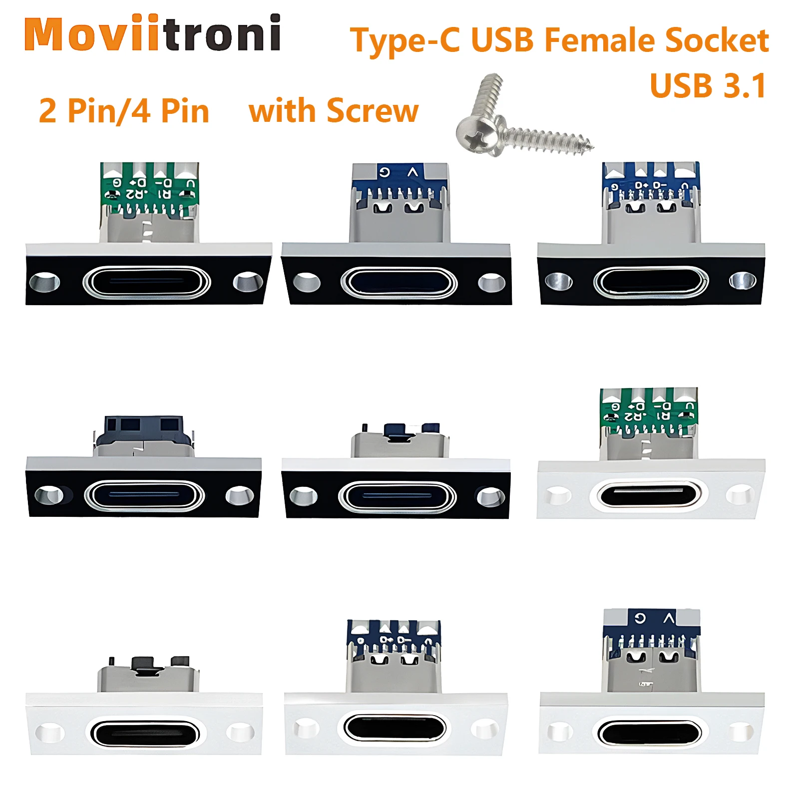 1/5/10 stücke Typ-C USB 3,1 Typ-C 2-polige 4-polige Buchse Buchse Ladeans chluss USB 3,1 Buchse Typ C Buchse mit Schraub befestigungs platte Image