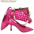 Venus Chan-Ensemble de chaussures et sacs à documents magenta chaussures pointues design papillon