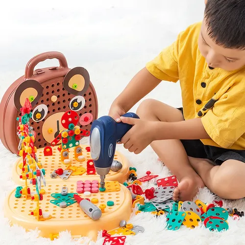 Kinder Elektrische Bohrmaschine Toolbox Bohrer Spiele Werkzeug Spielzeug für Jungen 4 6 Jahre Alt