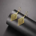 Kkjoy Fashion Gold Color Luxury Hollow Rhombus Striped Drop Dangle Earrings For Women Lady