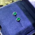 100% Classic 925 sterling silver stud earrings 4 x 6 mm natural emerald stud earrings for women's