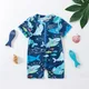 Baby Boys Summer Swimsuit Shark Printed Short Sleeve Zipper Jumpsuit Swimwear Children Casual