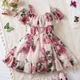 Baby Girls Floral Print Ruffled Cold Shoulder Chiffon Dress Summer Newborn Infant Clothes Girls'
