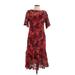 Eva Franco Casual Dress - Fit & Flare Boatneck Short sleeves: Red Brocade Dresses - Women's Size 10