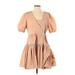 J.Crew Casual Dress - Mini Plunge Short sleeves: Tan Solid Dresses - Women's Size Small