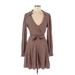 Free People Casual Dress - Mini Plunge Long sleeves: Brown Dresses - Women's Size Medium