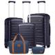 KONO Gepäck-Sets mit 4-teiligem Handgepäck mit Kosmetikkoffer, inklusive 1 Reisetasche und 1 Kulturbeutel, leichtes Polypropylen, 55 x 40 x 20 cm, Kabinenkoffer, Navy, 24'' Luggage Set, 2K2091L NY